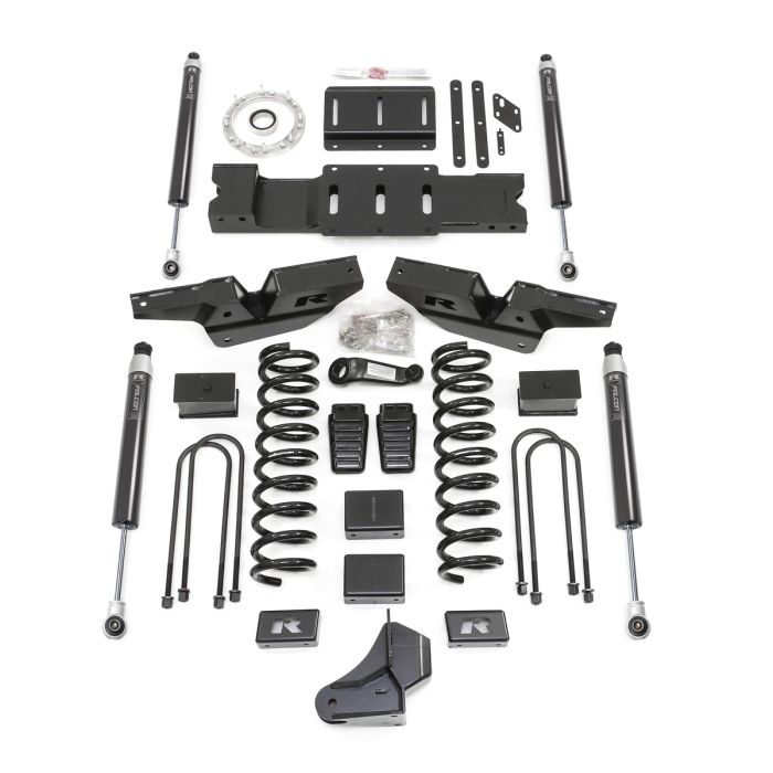 ReadyLift Dodge Ram 3500 4.5" Coil Lift Kits, front and rear track bar brackets, front coils and rear blocks, drop brackets With Falcon shocks, 2019-2024, 4WD, 49-19430