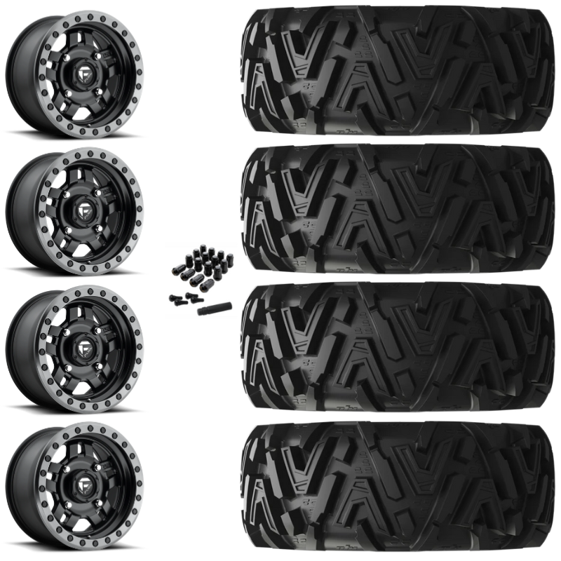 14" Fuel Anza D557 Black UTV Rims & 30" EFX MotoMTC Tires 6 Ply Mounted
