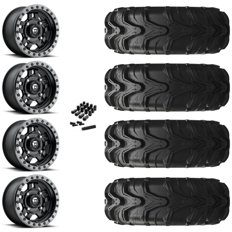 14" Fuel Anza D557 Black UTV Rims & 27" EFX MotoMax Tires 6 Ply Mounted