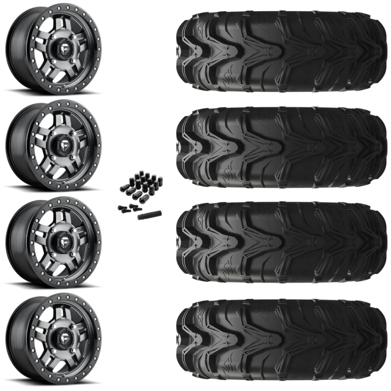 14" Fuel Anza D558 Anthracite UTV Rims & 27" EFX MotoMax Tires 6 Ply Mounted