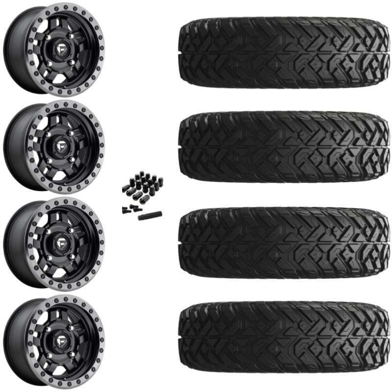 14" Fuel Anza D917 Beadlock Black UTV Rims & 30" EFX Gripper Standard Tires 8 Ply Mounted
