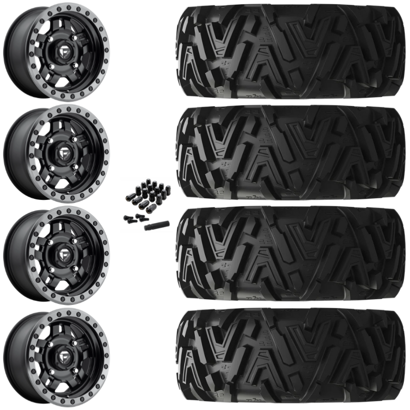 14" Fuel Anza D917 Beadlock Black UTV Rims & 28" EFX MotoMTC Tires 6 Ply Mounted
