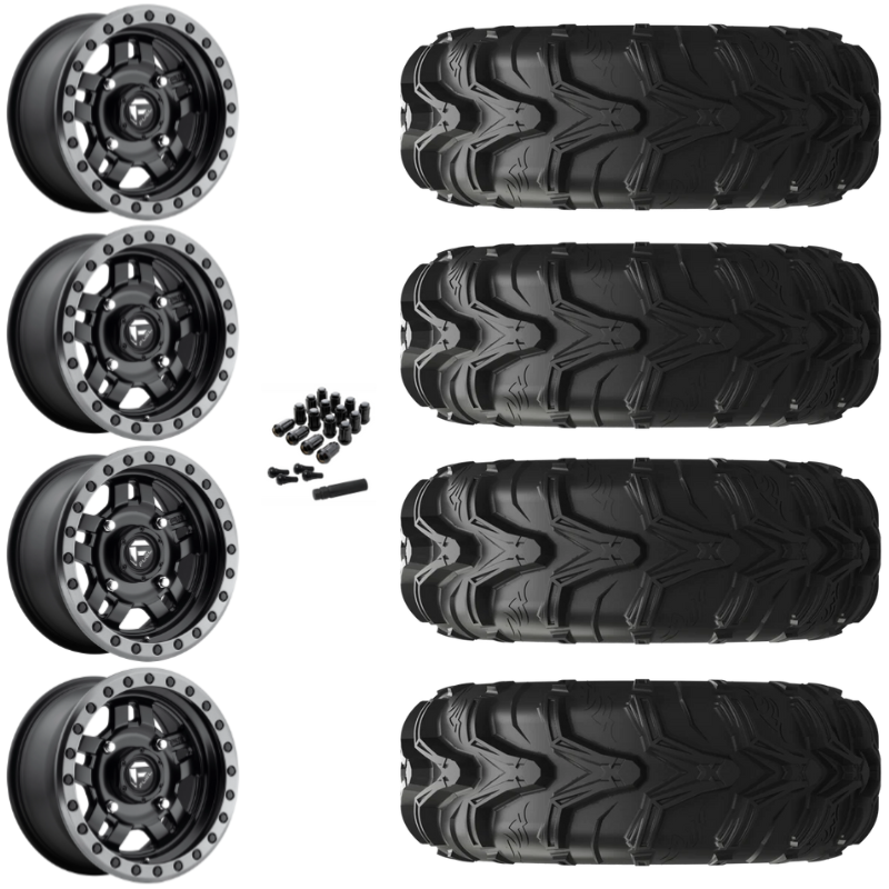 14" Fuel Anza D917 Beadlock Black UTV Rims & 27" EFX MotoMax Tires 6 Ply Mounted