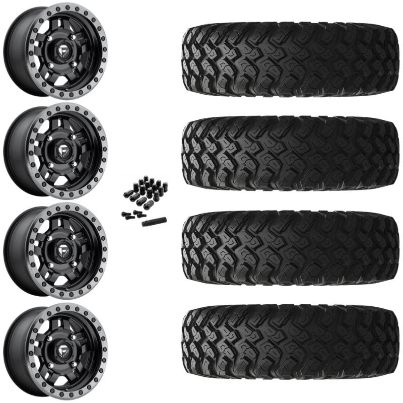 14" Fuel Anza D917 Beadlock Black UTV Rims & 28" EFX MotoRally Tires 8 Ply Mounted