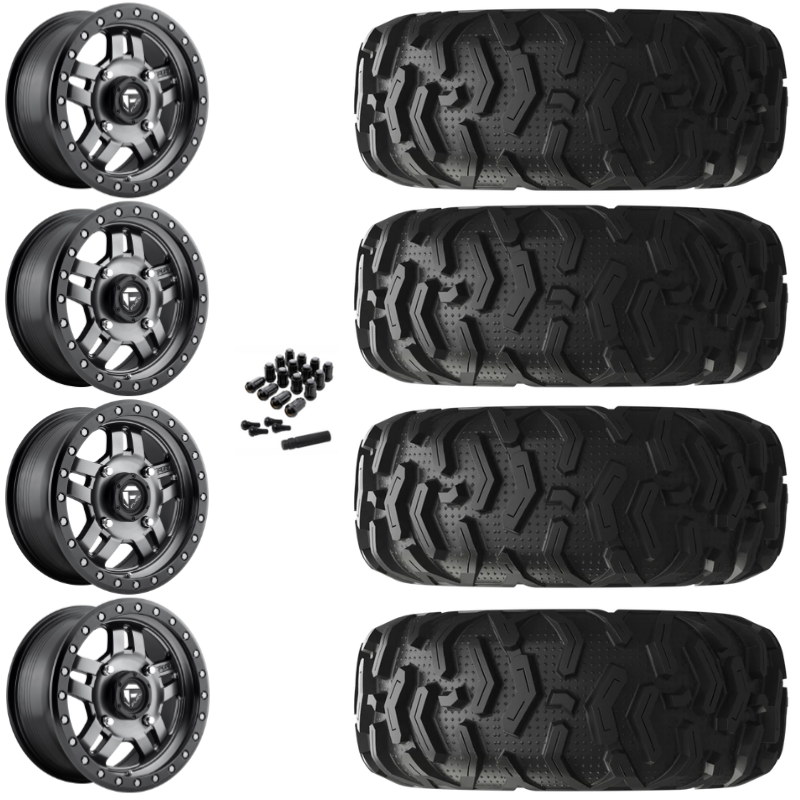 14" Fuel Anza D918 Beadlock Anthracite UTV Rims & 26" EFX MotoForce Tires 6 Ply Mounted