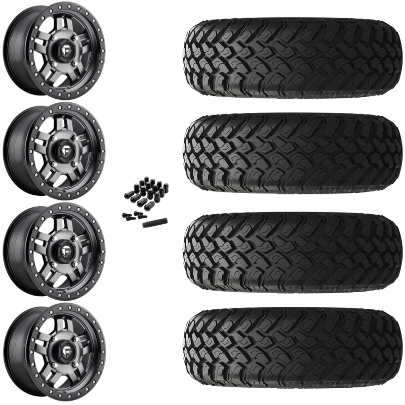 14" Fuel Anza D918 Beadlock Anthracite UTV Rims & 30" EFX MotoHammer Tires 8 Ply Mounted