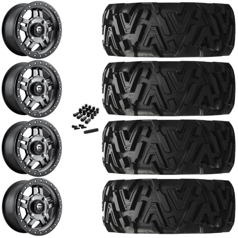 14" Fuel Anza D918 Beadlock Anthracite UTV Rims & 30" EFX MotoMTC Tires 6 Ply Mounted