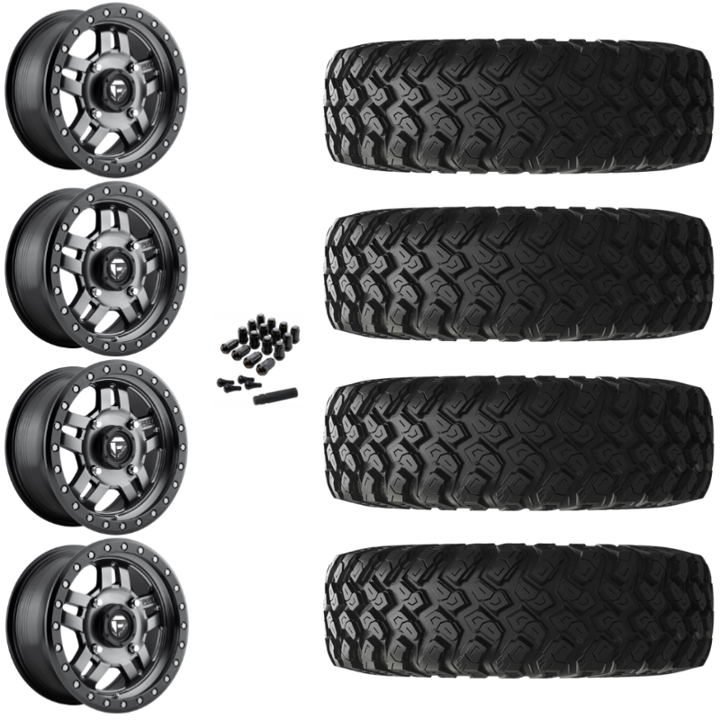 14" Fuel Anza D918 Beadlock Anthracite UTV Rims & 28" EFX MotoRally Tires 8 Ply Mounted