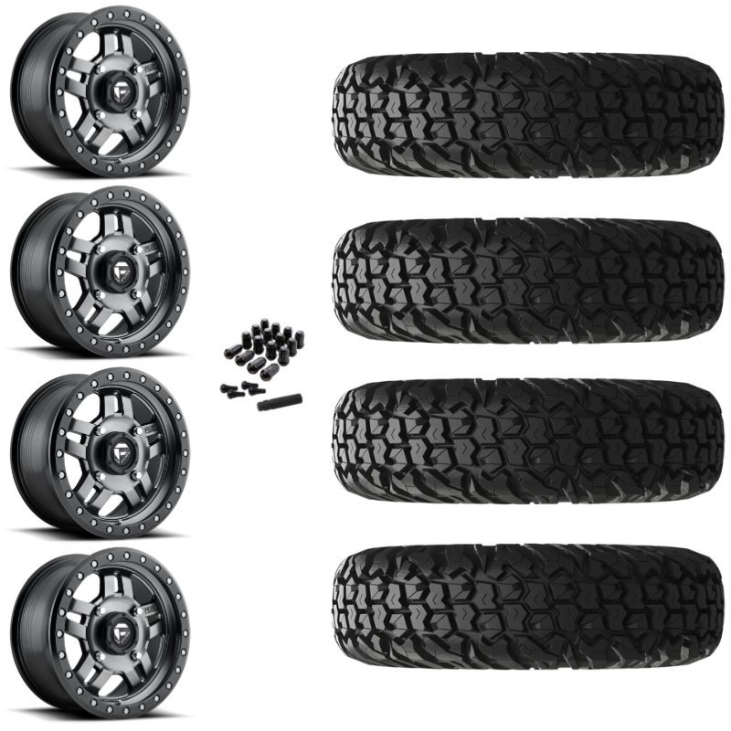 14" Fuel Anza D918 Beadlock Anthracite UTV Rims & 30" EFX MotoVator Tires 8 Ply Mounted