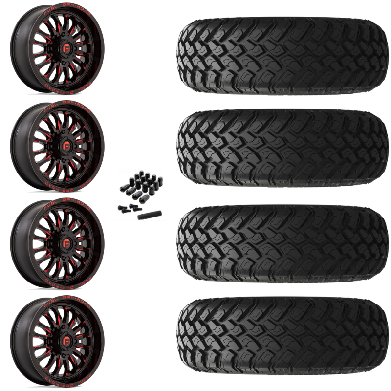 20" Fuel Arc D822 Red Milled UTV Rims & 34" EFX MotoHammer Tires 8 Ply Mounted