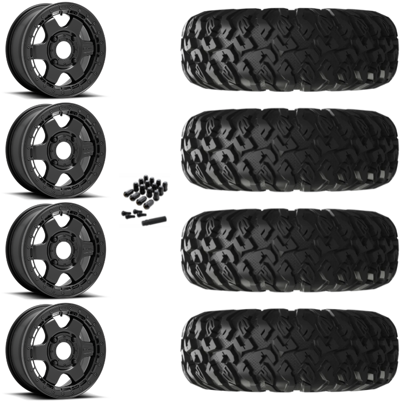 15" Fuel Block D922 Beadlock Black UTV Rims & 28" EFX MotoClaw Tires 8 Ply Mounted