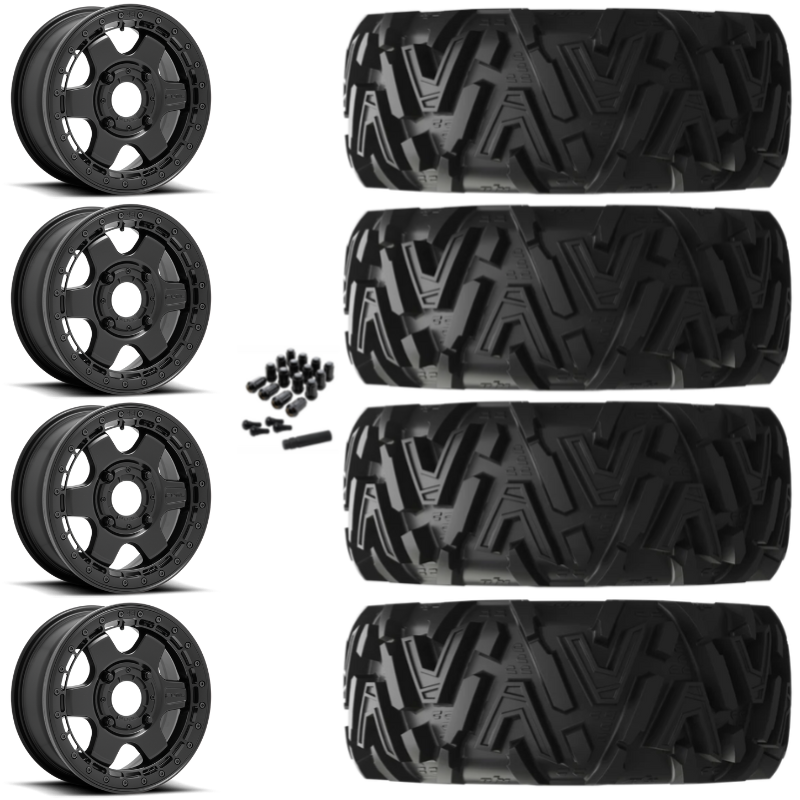 15" Fuel Block D922 Beadlock Black UTV Rims & 28" EFX MotoMTC Tires 6 Ply Mounted