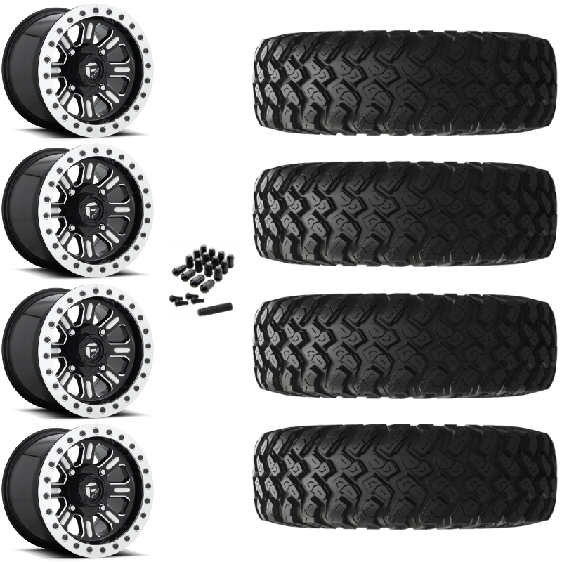 15" Fuel Hardline D910 Beadlock Black Milled UTV Rims & 33" EFX MotoRally Tires 8 Ply Mounted