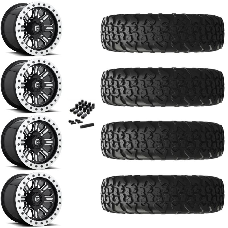 15" Fuel Hardline D910 Beadlock Black Milled UTV Rims & 35" EFX MotoVator R/T Tires 8 Ply Mounted