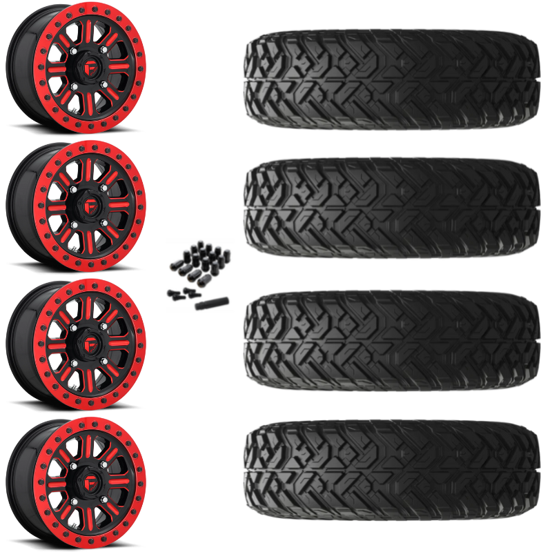 15" Fuel Hardline D911 Beadlock Red UTV Rims & 32" EFX Gripper R/T Tires 10 Ply Mounted