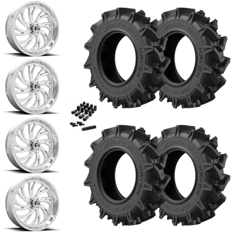 22" Fuel Kompressor D203 Polished UTV Rims & 35" EFX MotoHavok Tires 6 Ply Mounted