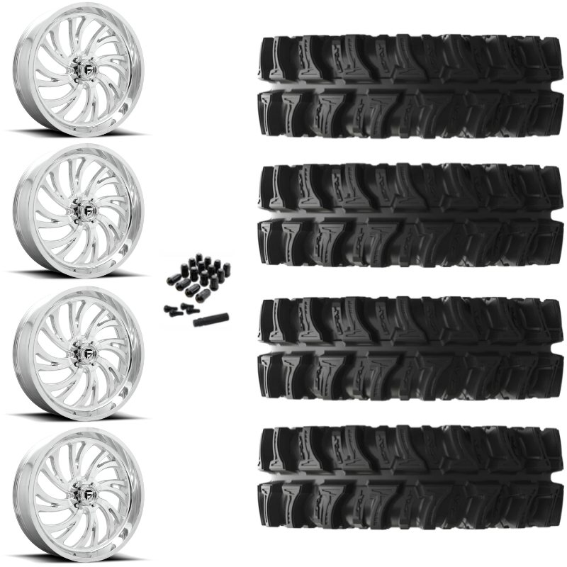 24" Fuel Kompressor D203 Polished UTV Rims & 35" EFX MotoSlayer Tires 6 Ply Mounted