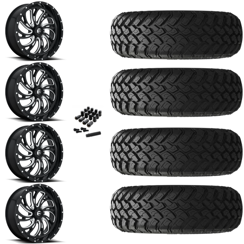 20" Fuel Kompressor D641 Black Milled UTV Rims & 34" EFX MotoHammer Tires 8 Ply Mounted