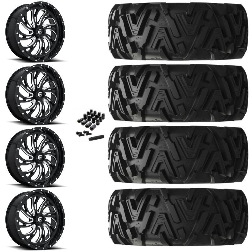 20" Fuel Kompressor D641 Black Milled UTV Rims & 34" EFX MotoMTC Tires 6 Ply Mounted