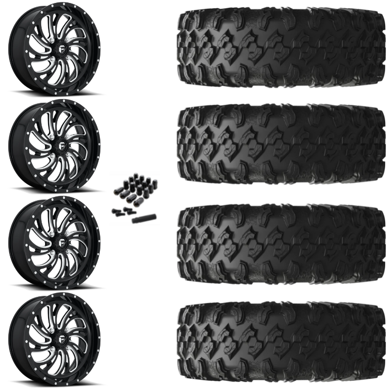 18" Fuel Kompressor D641 Black Milled UTV Rims & 32" EFX MotoRavage Tires 8 Ply Mounted