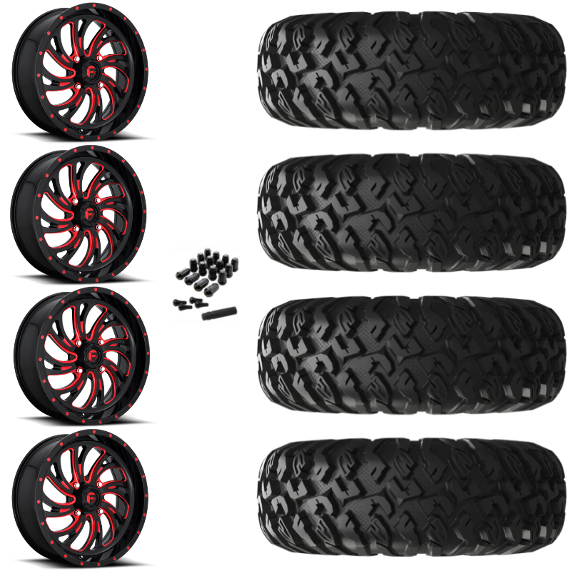 18" Fuel Kompressor D642 Red Black UTV Rims & 33" EFX MotoClaw Tires 8 Ply Mounted