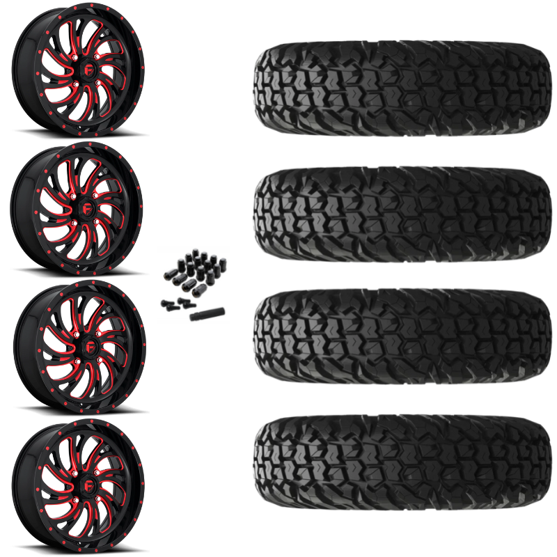 18" Fuel Kompressor D642 Red Black UTV Rims & 34" EFX MotoVator Tires 8 Ply Mounted