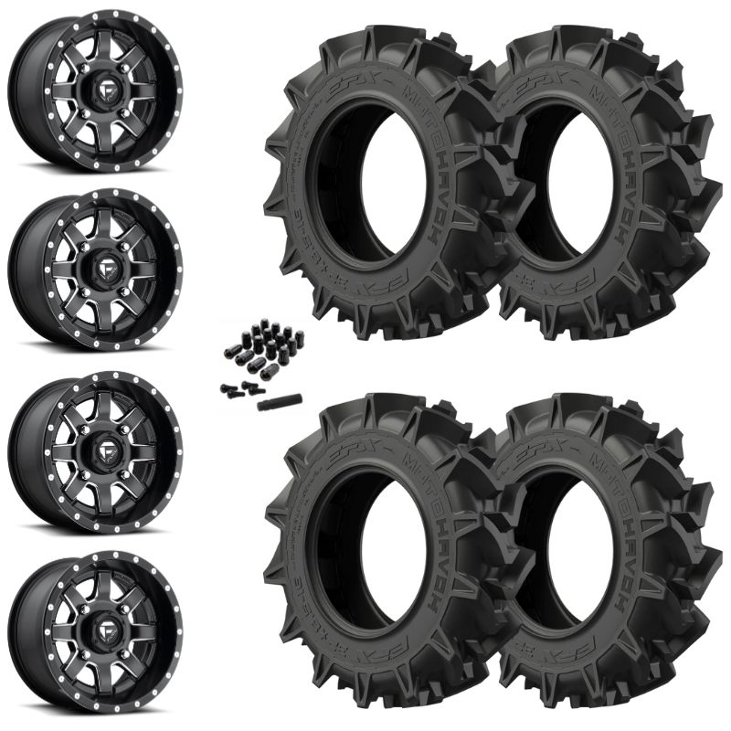 20" Fuel Maverick D538 Black Milled UTV Rims & 35" EFX MotoHavok Tires 6 Ply Mounted