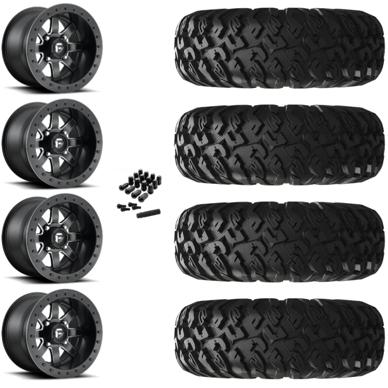 15" Fuel Maverick D928 Beadlock Black Milled UTV Rims & 31" EFX MotoClaw Tires 8 Ply Mounted
