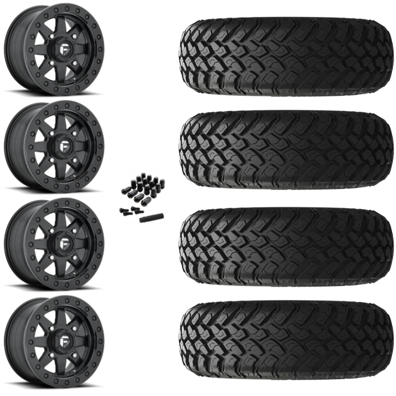 14" Fuel Maverick D936 Beadlock Black UTV Rims & 27" EFX MotoHammer Tires 8 Ply Mounted