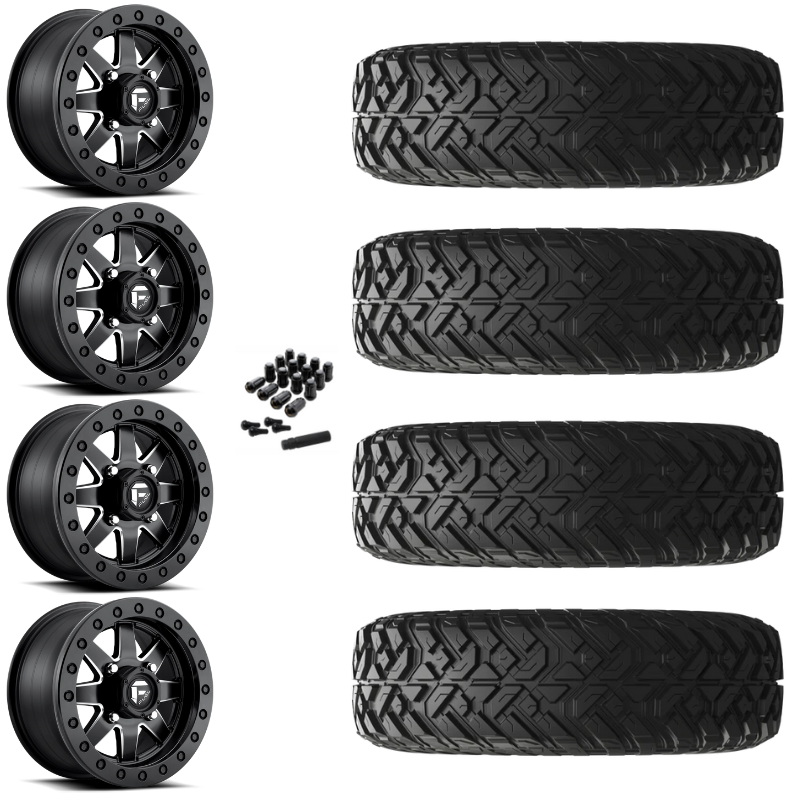 14" Fuel Maverick D938 Beadlock Black Milled UTV Rims & 30" EFX Gripper R/T Tires 10 Ply Mounted