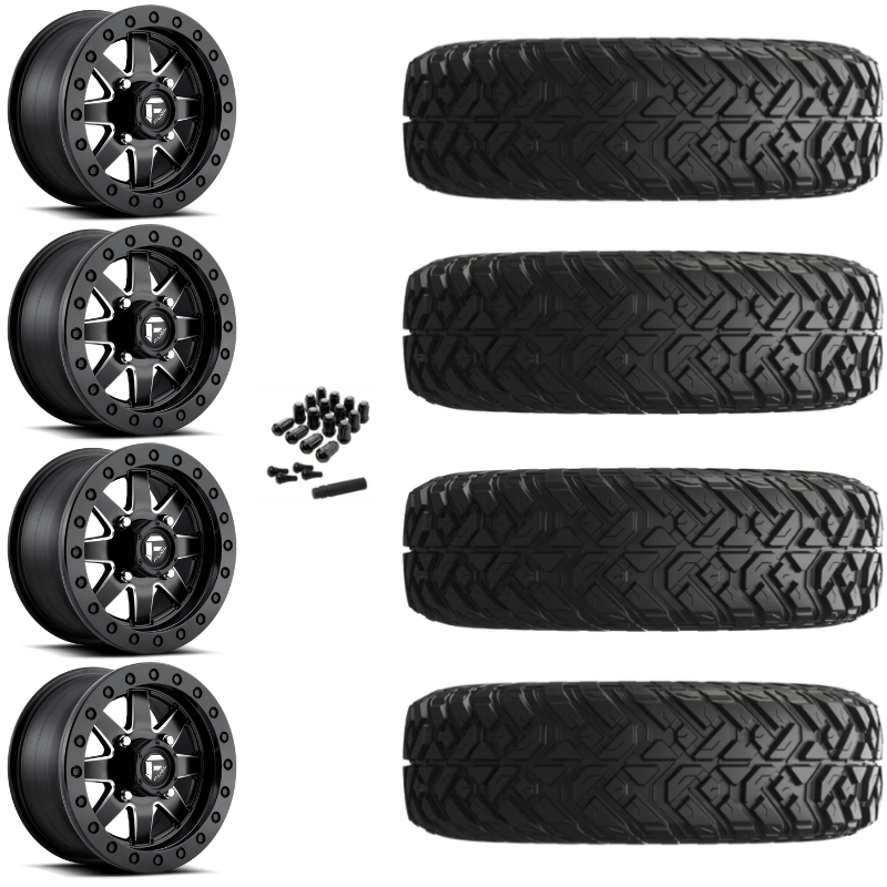 14" Fuel Maverick D938 Beadlock Black Milled UTV Rims & 28" EFX Gripper Standard Tires 8 Ply Mounted