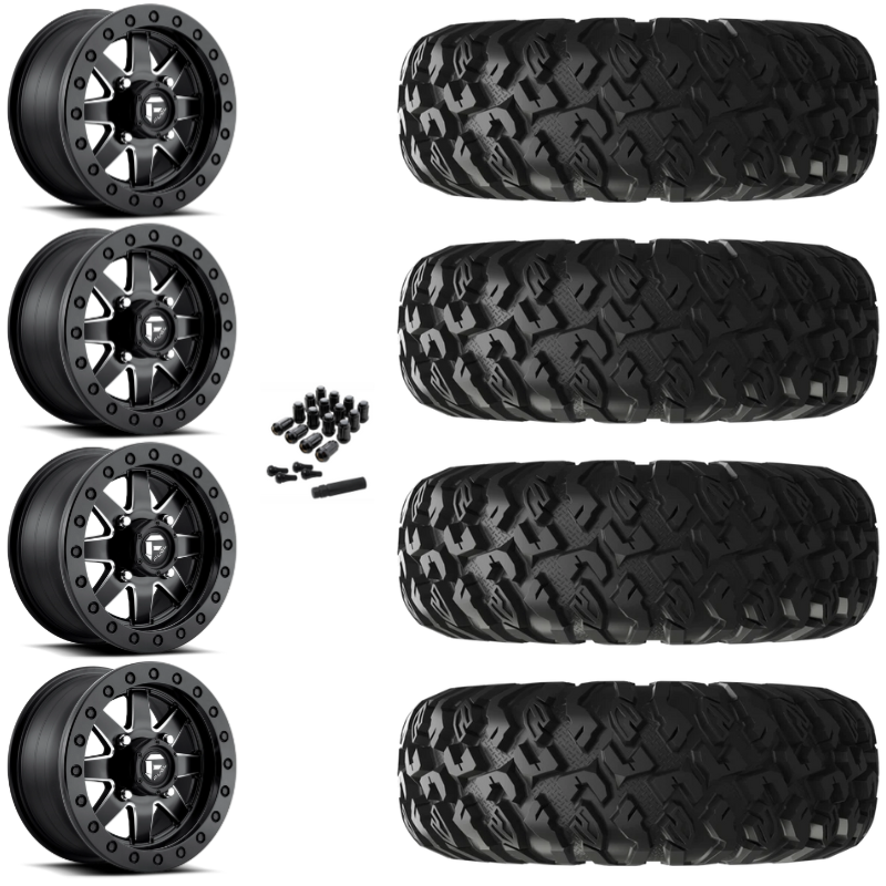 18" Fuel Maverick D938 Beadlock Black Milled UTV Rims & 33" EFX MotoClaw Tires 8 Ply Mounted