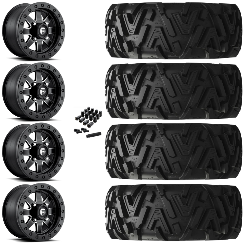 14" Fuel Maverick D938 Beadlock Black Milled UTV Rims & 26" EFX MotoMTC Tires 6 Ply Mounted