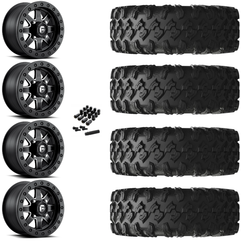 18" Fuel Maverick D938 Beadlock Black Milled UTV Rims & 32" EFX MotoRavage Tires 8 Ply Mounted