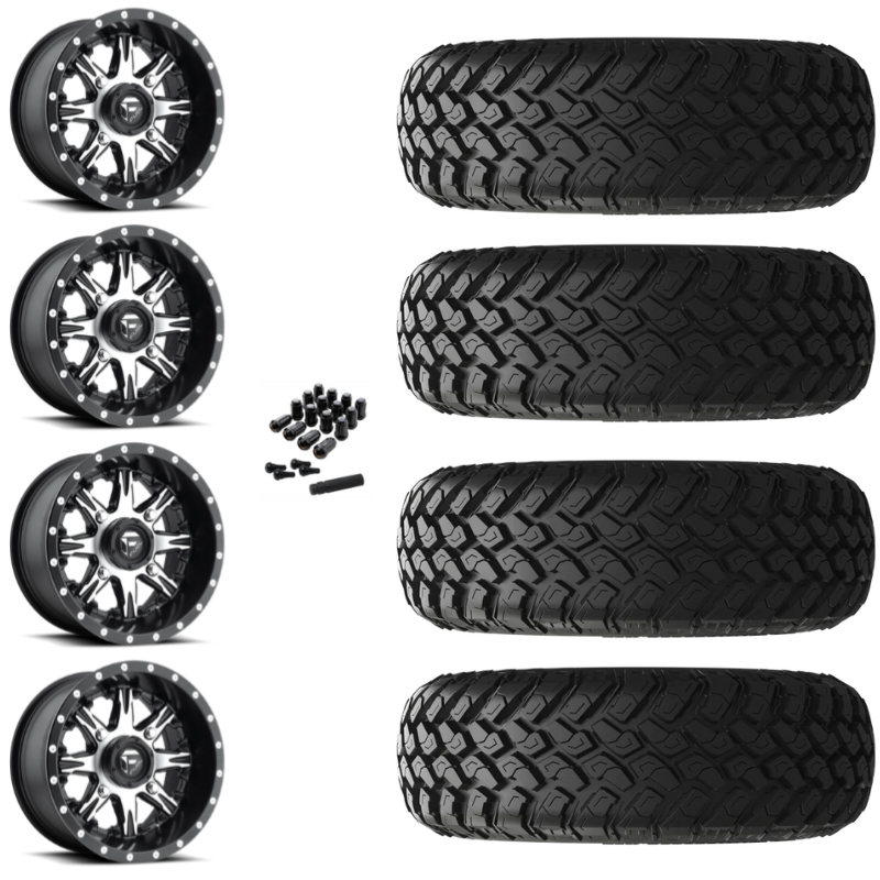 14" Fuel Nutz D541 Machined UTV Rims & 28" EFX MotoHammer Tires 8 Ply Mounted