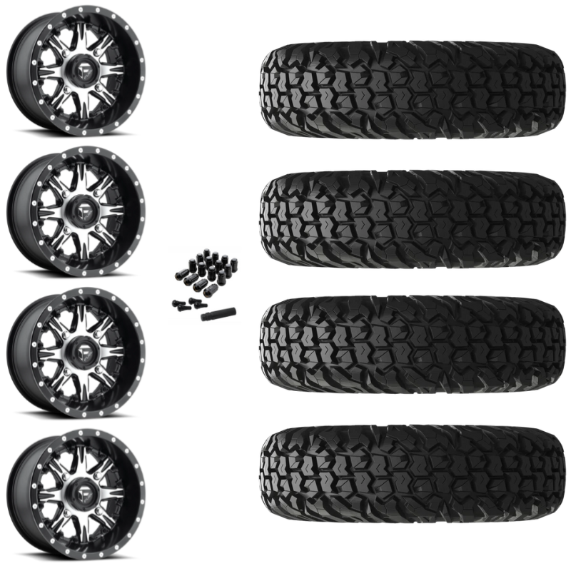 14" Fuel Nutz D541 Machined UTV Rims & 30" EFX MotoVator Tires 8 Ply Mounted