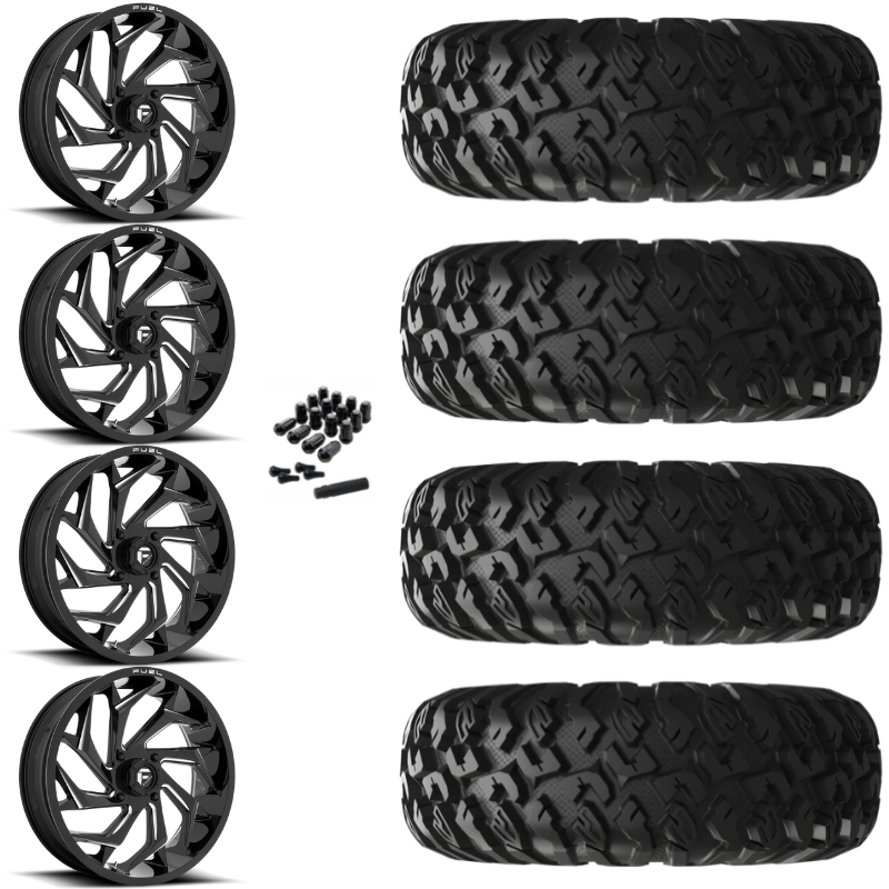 18" Fuel Reaction D753 Black Milled UTV Rims & 33" EFX MotoClaw Tires 8 Ply Mounted