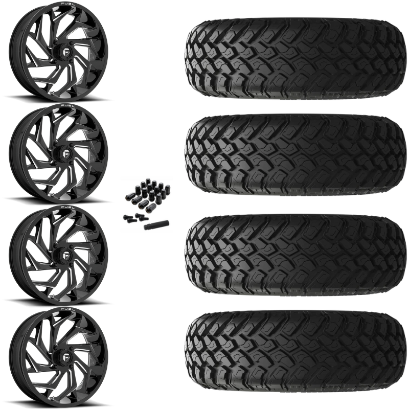 18" Fuel Reaction D753 Black Milled UTV Rims & 33" EFX MotoHammer Tires 8 Ply Mounted