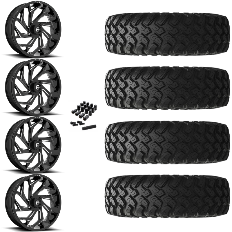 18" Fuel Reaction D753 Black Milled UTV Rims & 35" EFX MotoRally Tires 8 Ply Mounted