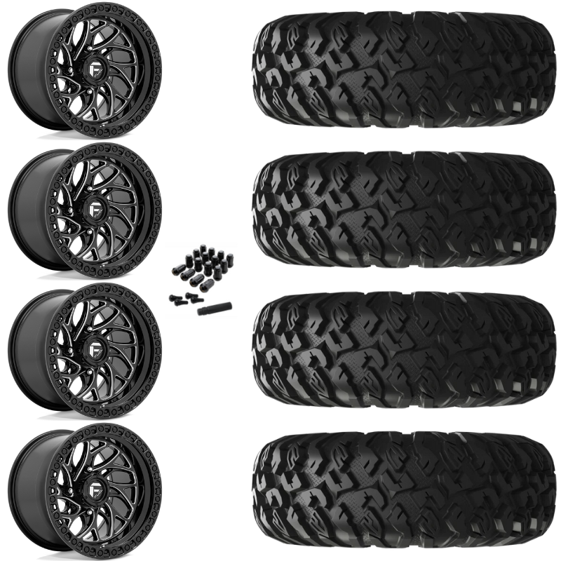 15" Fuel Runner D741 Black Milled UTV Rims & 28" EFX MotoClaw Tires 8 Ply Mounted