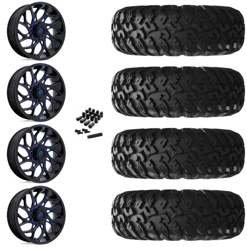 20" Fuel Runner D778 Blue Milled UTV Rims & 33" EFX MotoClaw Tires 8 Ply Mounted
