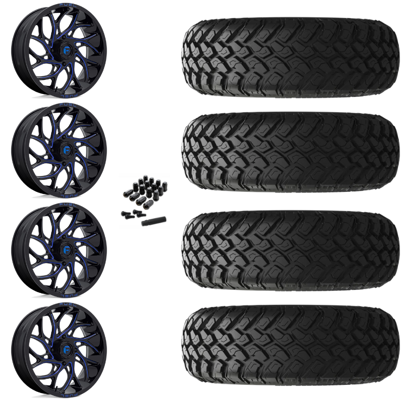 18" Fuel Runner D778 Blue Milled UTV Rims & 33" EFX MotoHammer Tires 8 Ply Mounted