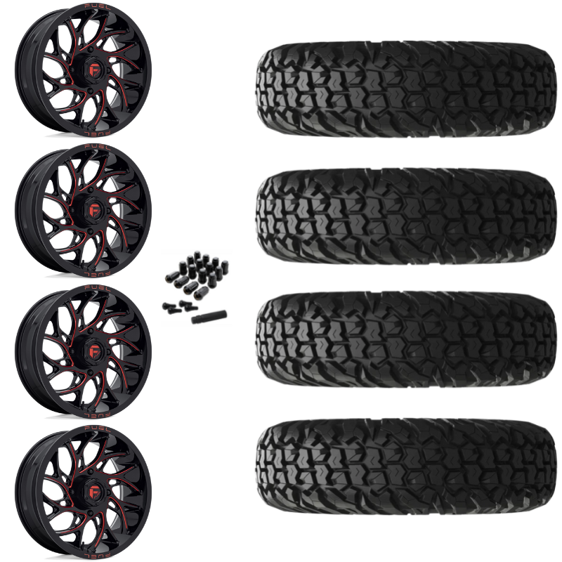 18" Fuel Runner D779 Red Milled UTV Rims & 34" EFX MotoVator Tires 8 Ply Mounted