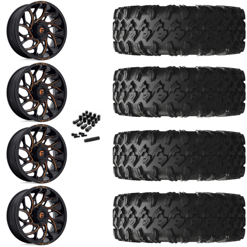 18" Fuel Runner D780 Orange Milled UTV Rims & 32" EFX MotoRavage Tires 8 Ply Mounted