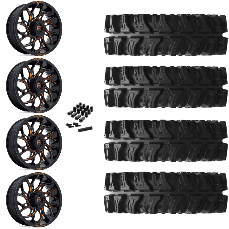 18" Fuel Runner D780 Orange Milled UTV Rims & 32" EFX MotoSlayer Tires 6 Ply Mounted