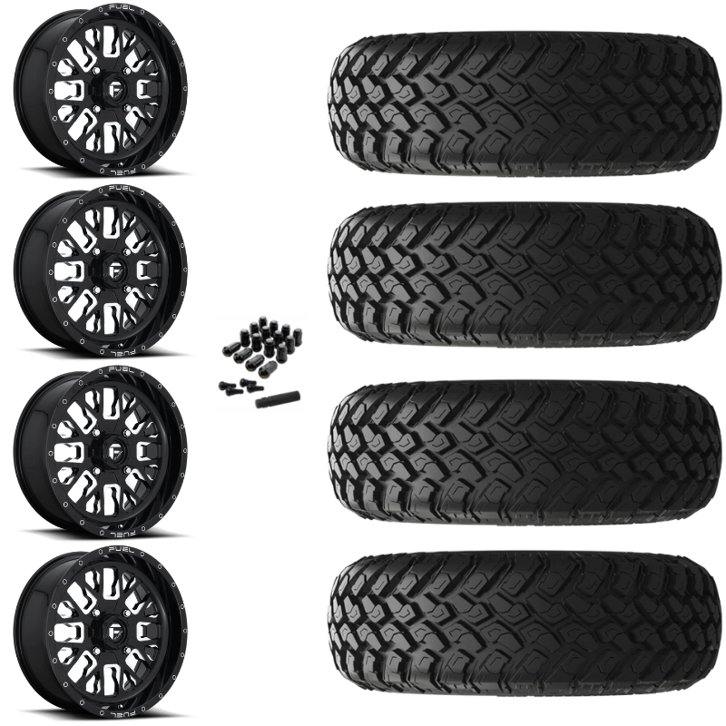 20" Fuel Stroke D611 Black Milled UTV Rims & 34" EFX MotoHammer Tires 8 Ply Mounted