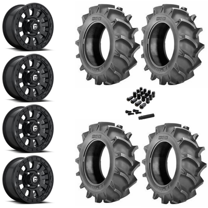 14" Fuel Tactic D630 Black UTV Rims & 30" BKT TR171 Tires 6 Ply Mounted