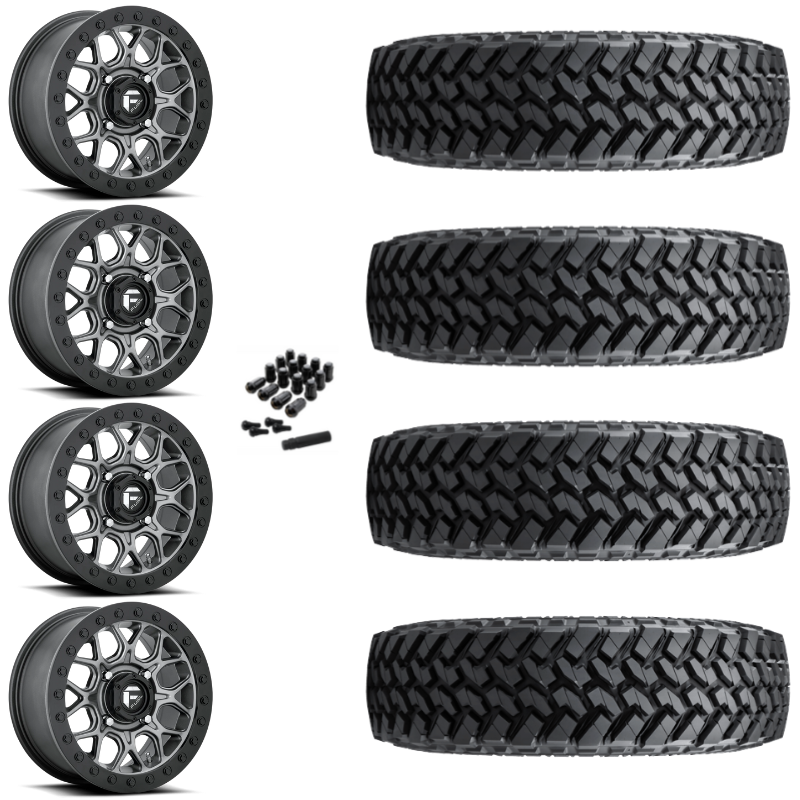 15" Fuel Tech D919 Beadlock Black Gun Metal UTV Rims & 33" Nitto Trail Grappler SxS Tires 8 Ply Mounted