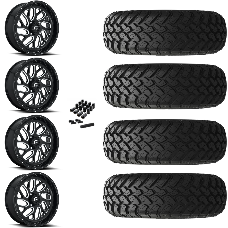 20" Fuel Triton D581 Black Milled UTV Rims & 34" EFX MotoHammer Tires 8 Ply Mounted
