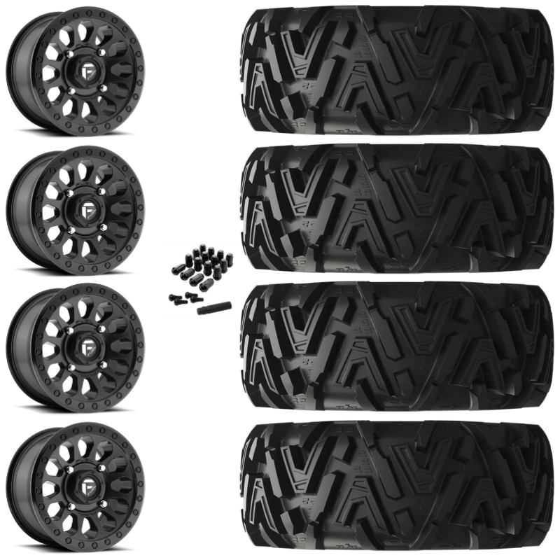 14" Fuel Vector D579 Black UTV Rims & 30" EFX MotoMTC Tires 6 Ply Mounted